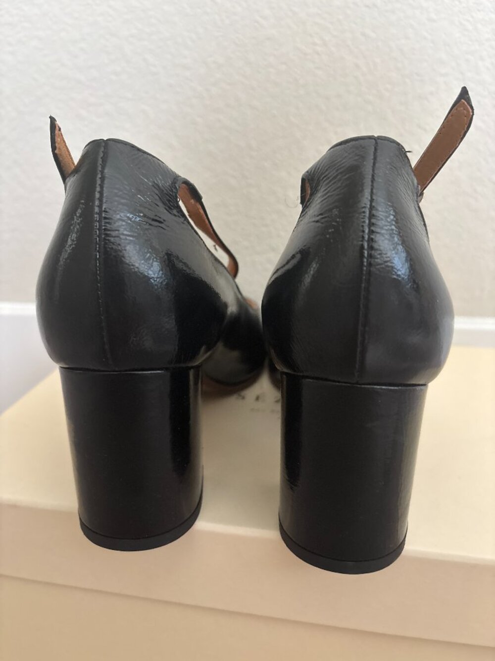 NEW Sezane Marcy Mary Jane Heels Sz 38 Black Goat Patent Leather - Picture 4 of 8